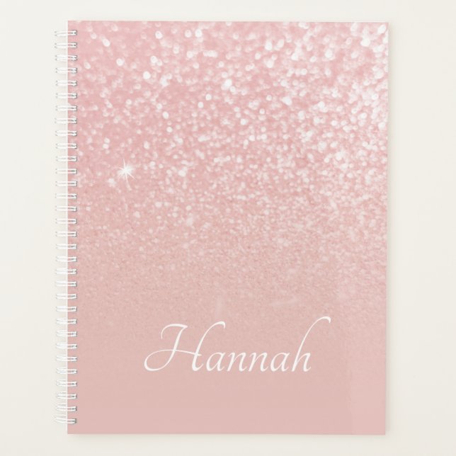 Personalized Blush Pink Glitter Ombre Planner (Front)