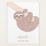 Personalized Blush Pink Glitter Sloth  Planner<br><div class="desc">Are you a sloth lover too?
This charming planner is decorated with a whimsical drawing of a blush pink glitter smiling baby sloth hanging from a branch.
You can customize this planner with your name and year.
Original Drawing © Michele Davies.</div>
