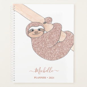 Personalized Blush Pink Glitter Sloth Planner
