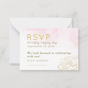 Personalized Blush Pink Gold Floral Wedding RSVP C Note Card