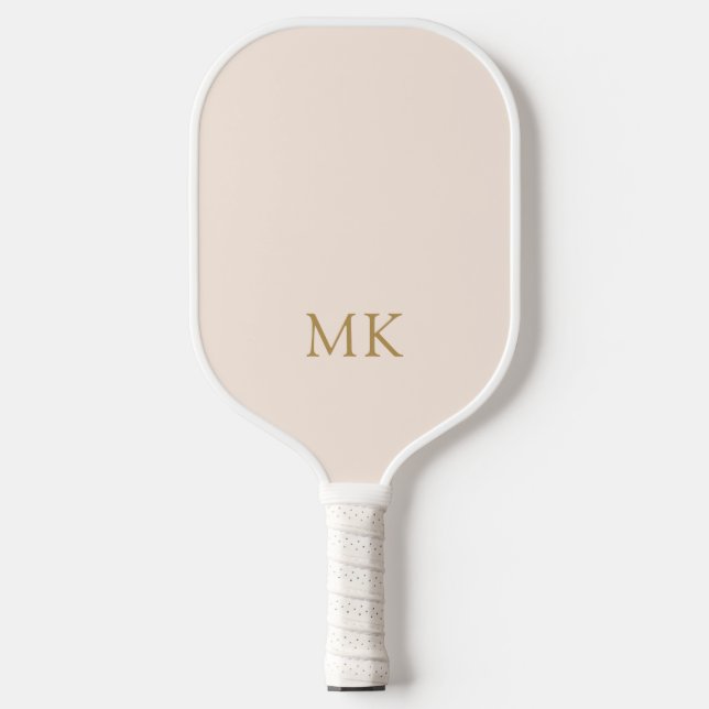 Personalized Blush Pink Gold Monogram Initials Pickleball Paddle (Front)