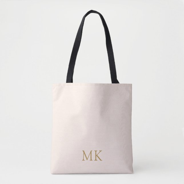 Personalized Blush Pink Gold Monogram Initials Tote Bag (Front)