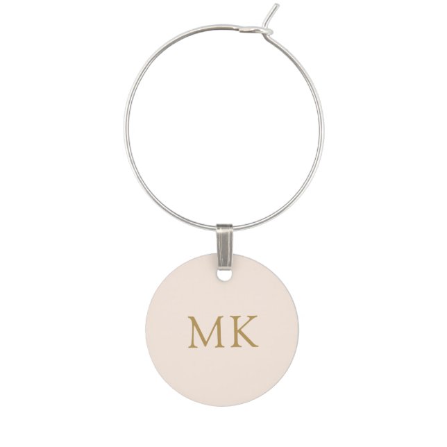 Personalized Blush Pink Gold Monogram Initials  Wine Charm (Front)