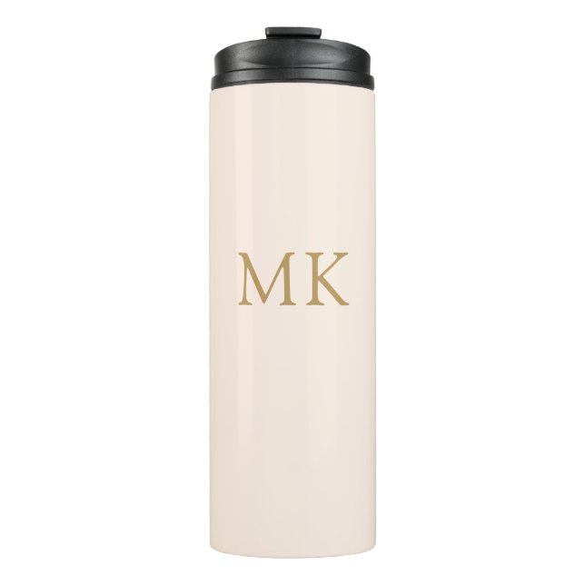 Personalized Blush Pink Gold Monogram Travel Thermal Tumbler (Front)