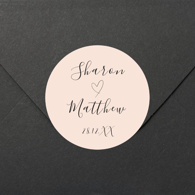 Personalized Blush Pink Handwritten Script Wedding Classic Round Sticker (Creator Uploaded)