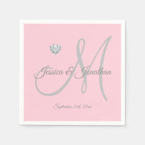 Personalized Blush PINK Heart Monogrammed Wedding Napkins