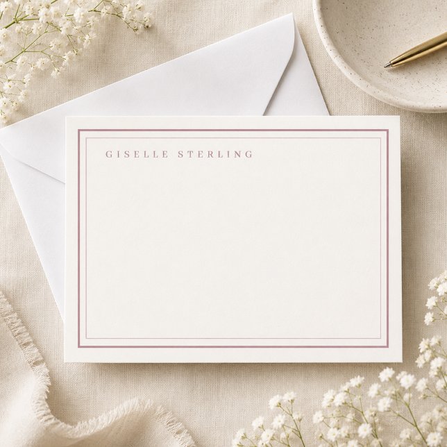 Personalized Blush Pink Ivory Double Border Note Card (Creator Uploaded)