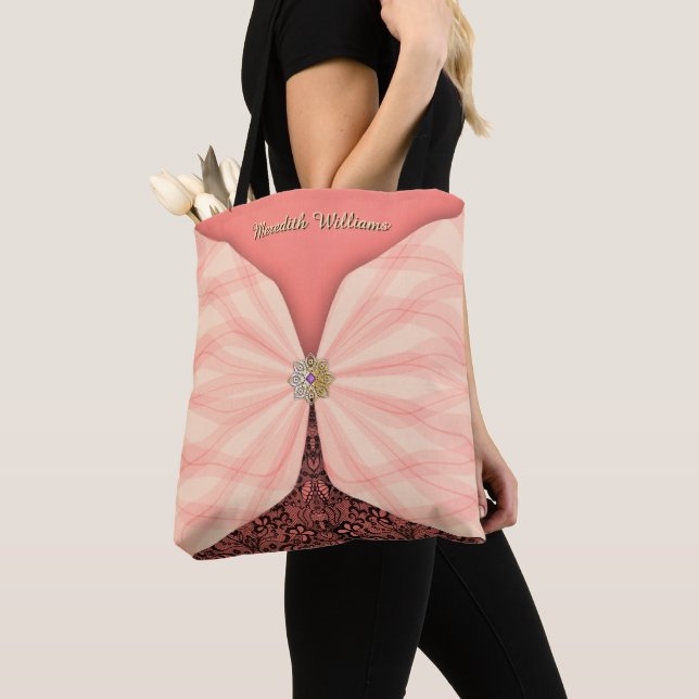 Personalized Blush Pink Jewel Textile Illusion Tote Bag (Close Up)