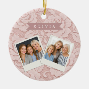 Personalized Blush Pink Lace Floral Romantic Ceramic Ornament