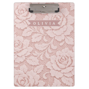 Personalized Blush Pink Lace Floral Romantic Clipboard