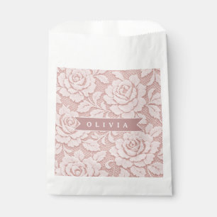 Personalized Blush Pink Lace Floral Romantic Favor Bag
