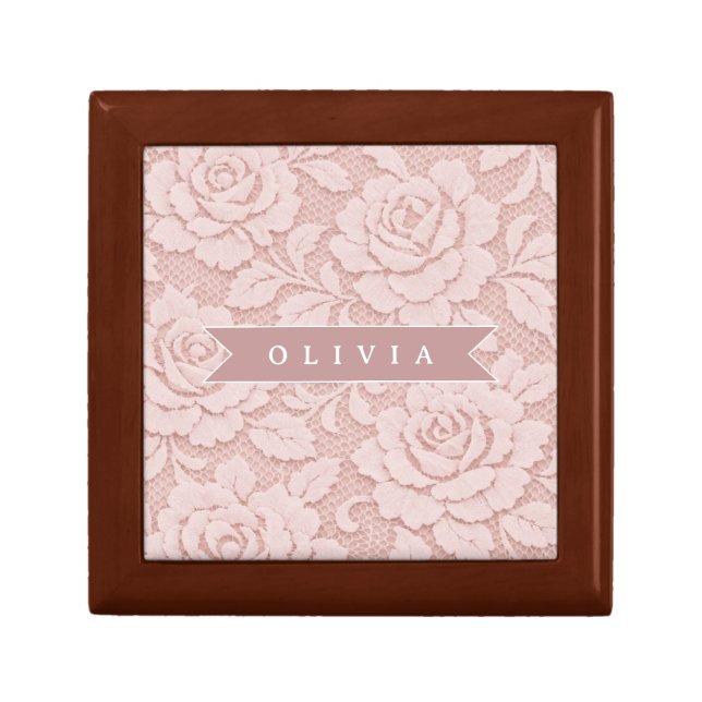 Personalized Blush Pink Lace Floral Romantic Gift Box (Front)