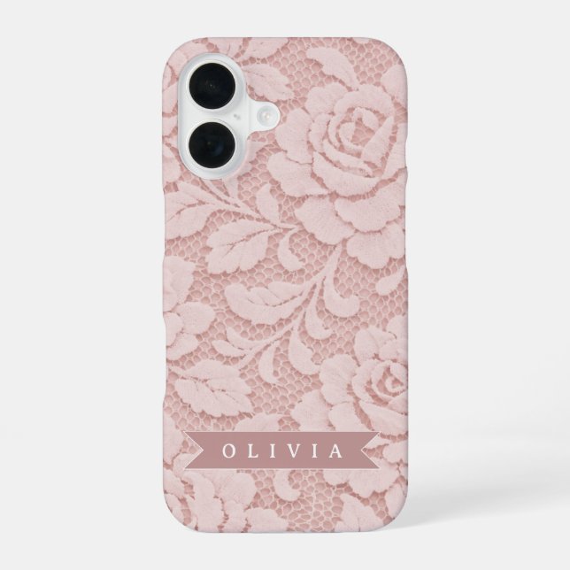 Personalized Blush Pink Lace Floral Romantic iPhone Case (Back)