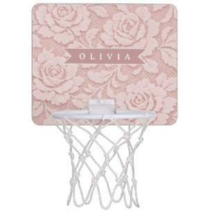 Personalized Blush Pink Lace Floral Romantic Mini Basketball Hoop