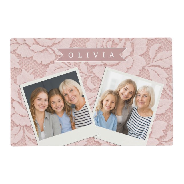 Personalized Blush Pink Lace Floral Romantic Placemat (Front)