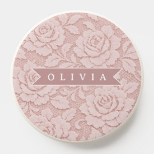 Personalized Blush Pink Lace Floral Romantic PopSocket
