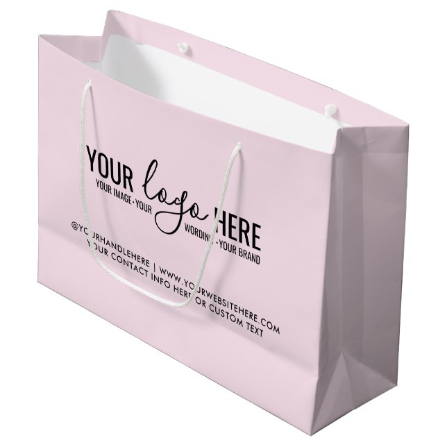 Personalized Blush Pink Logo Business Company Large Gift Bag (Front Angled)