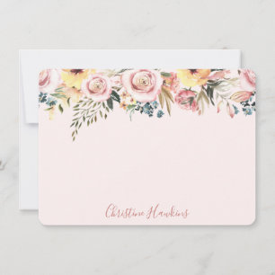 Personalized Blush Pink Modern Watercolor Floral N Note Card