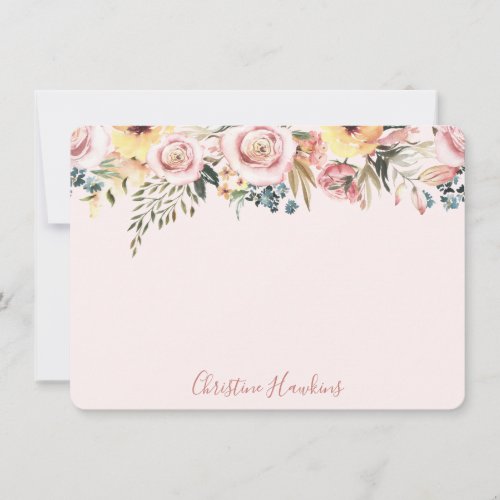 Personalized Blush Pink Modern Watercolor Floral N Note Card