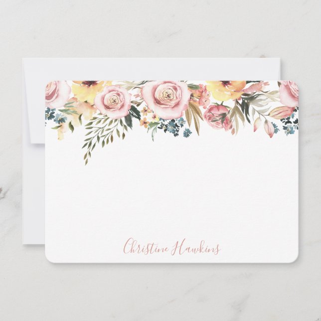Personalized Blush Pink Modern Watercolor Floral Note Card (Front)