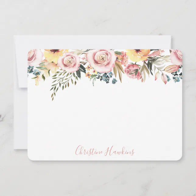 Personalized Blush Pink Modern Watercolor Floral Note Card | Zazzle