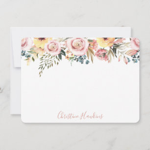 Personalized Blush Pink Modern Watercolor Floral Note Card