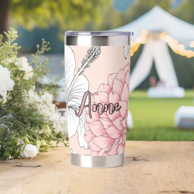 Personalized Blush Pink Peony Insulated Tumbler (Wedding)