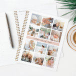 Personalized Blush Pink Photo Collage Planner<br><div class="desc">Customize this chic planner with 12 square photos arranged in a grid collage layout,  with your name or choice of personalization displayed on a blush pink stripe running through the center. Back cover has tone on tone stripes in millennial pink</div>