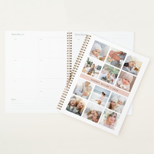 personalized blush pink photo collage planner zazzle com