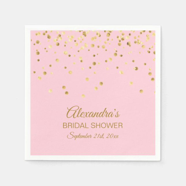 Personalized Blush Pink Rose Gold Bridal Shower Napkins (Front)