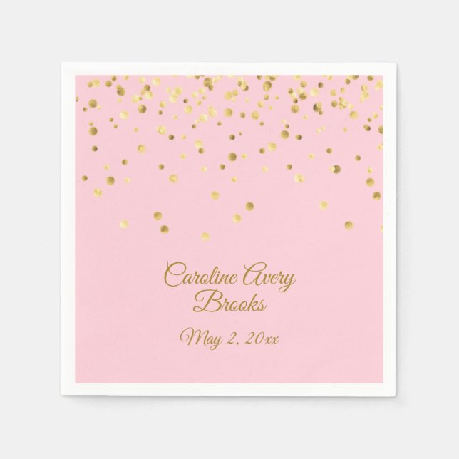 Personalized Blush Pink Rose Gold Confetti Napkins (Front)