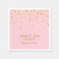 Personalized Blush Pink Rose Gold Confetti Wedding Napkin