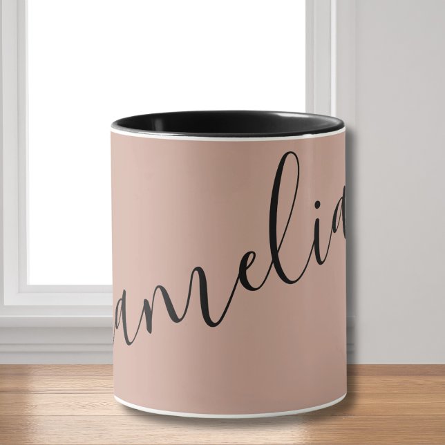 Personalized Blush Pink Rose Gold Name chic black Mug (Creator Uploaded)