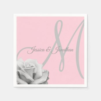Personalized Blush Pink Rose Monogrammed Wedding Paper Napkins by UniqueWeddingShop at Zazzle