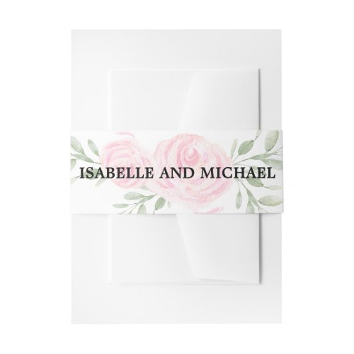 Personalized Blush Pink Rose Watercolor Invitation Belly Band