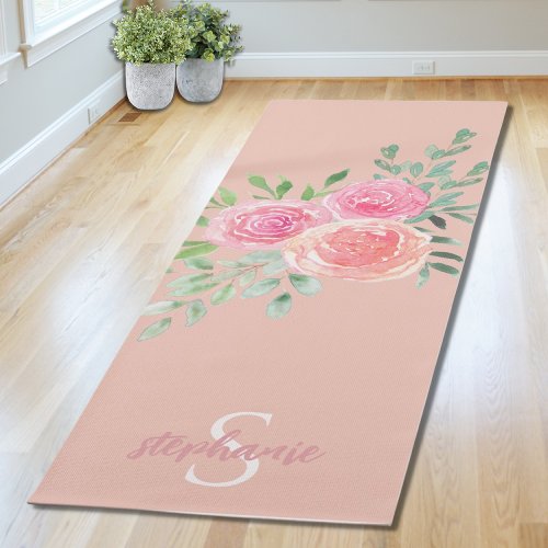 Personalized Blush Pink Roses Yoga Mat
