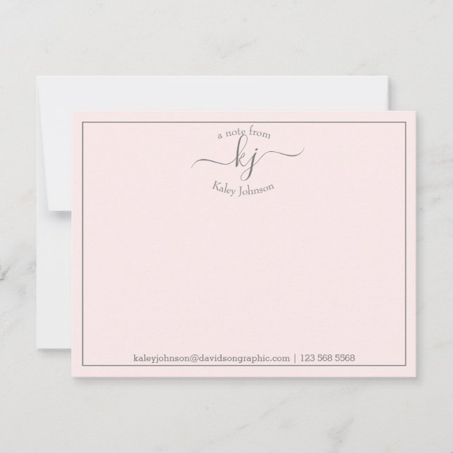 Personalized Blush Pink Script From The Desk Of Thank You Card (Front)
