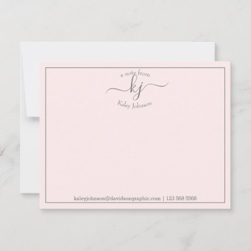 Personalized Blush Pink Script From The Desk Of Thank You Card