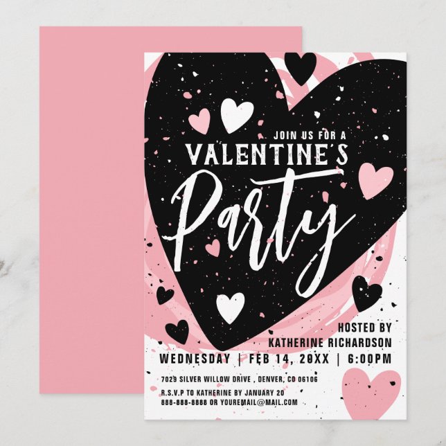 Personalized Blush Pink Valentine's Dinner Party Invitation (Front/Back)