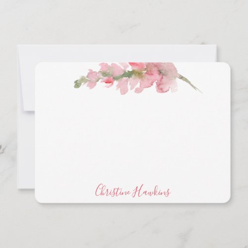 Personalized Blush Pink Watercolor Floral Bloom Note Card