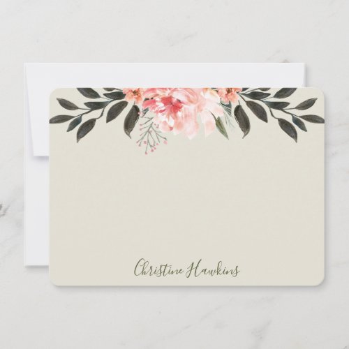 Personalized Blush Pink Watercolor Modern Greenery Note Card