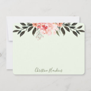 Personalized Blush Pink Watercolor Modern Greenery Note Card