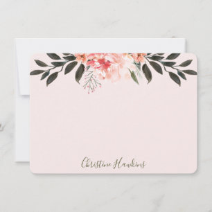 Personalized Blush Pink Watercolor Modern Greenery Note Card