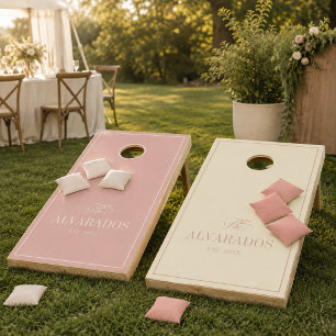 Personalized Blush Pink Wedding Family Name Cornhole Set