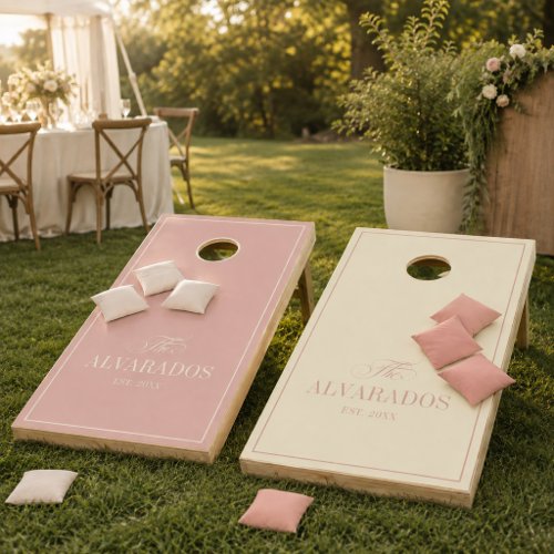 Personalized Blush Pink Wedding Family Name Cornhole Set