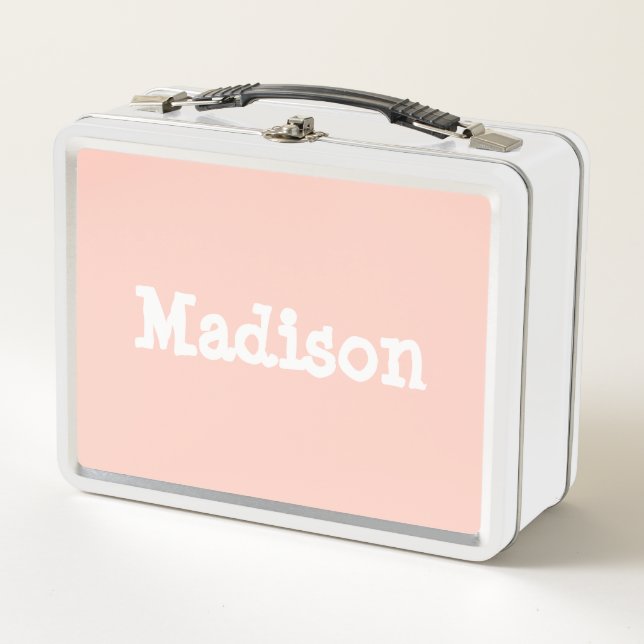 Personalized Blush Pink White Kids Metal Lunch Box (Front)