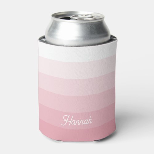 Personalized Blush Pink White Ombre Stripe Can Cooler