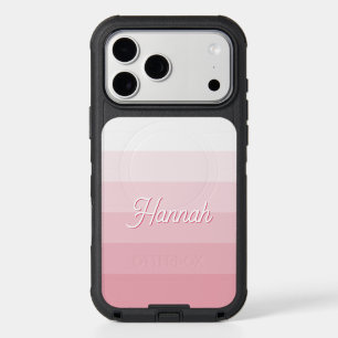 Personalized Blush Pink White Ombre Stripe iPhone 17 Pro Max Case