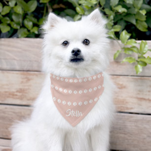 Personalized Blush Pink White Paw Print  Pet Bandana Collar
