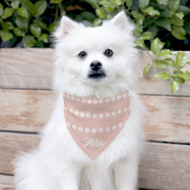 Personalized Blush Pink White Paw Print  Pet Bandana Collar (Dog)